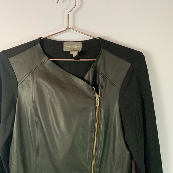 Michael Stars black Leather Contrast Moto Jacket - Picture 5 of 8